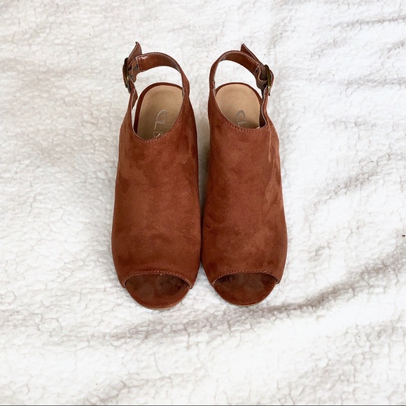 Open-Toed Brown Suede Heels - Picture 1 of 6